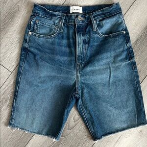 FRAME Denim Raw Hem Mid-Blue Jean Shorts